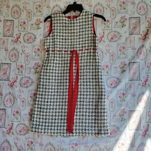 Helena Girls‎ Size 14 Sleeveless Houndstooth Dress with Red Ribbon Tie Belt